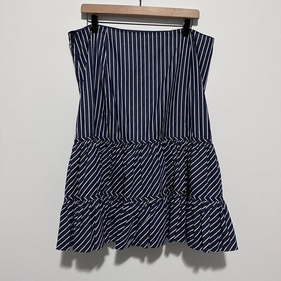 Lauren Ralph Lauren 100% Cotton Blue and White Striped Tiered midi Skirt - Picture 6 of 8